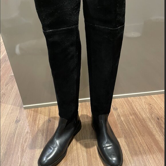 Brand New! Tory Burch Knee High Boot, Black, Suede & Leather, Size 7 - Picture 1 of 10